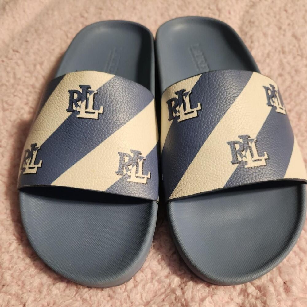 Lauren Ralph Lauren Women's White and Blue Slides
